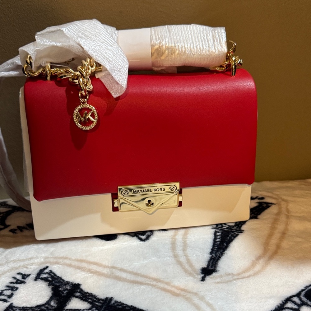 NWT Michael Kors Bright Red Crossbody/Shoulder Bag With Beautiful Gold Charms